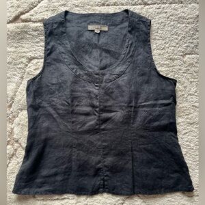 Flax Sleeveless Tank Linen Black Gray Lagenlook Size Medium Solid Some Structure